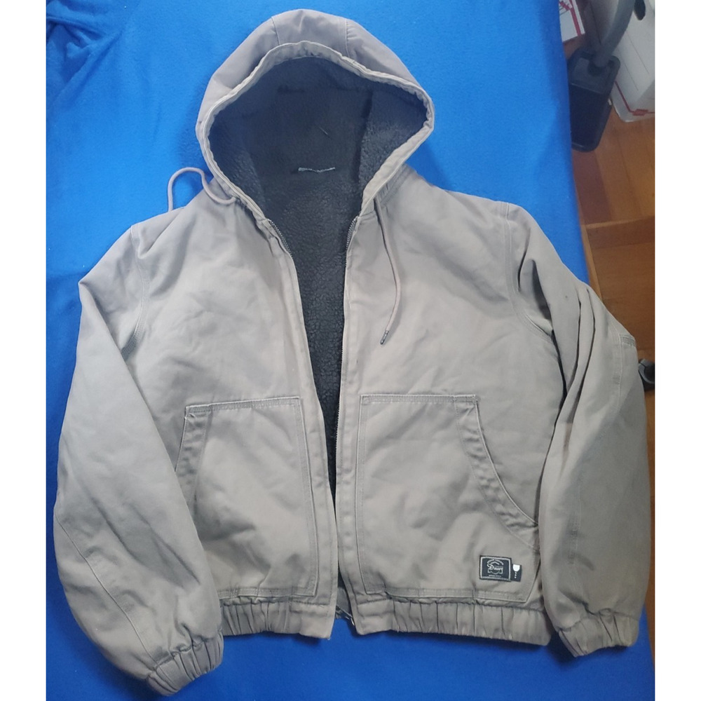 Zara Workwear Canvas Hooded Jacket Women's Size Large Sherpa Lined Coat - Picture 1 of 16